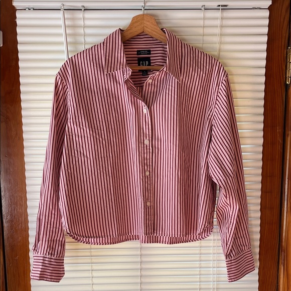 GAP Tops - GAP Pink and Maroon Striped Cropped Button-Up Shirt